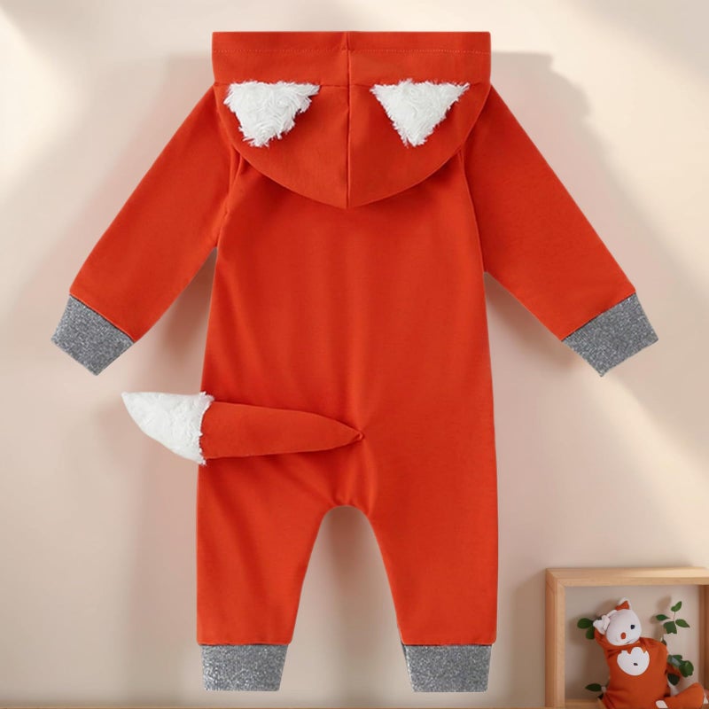 Noubeau Newborn Baby Girl Boy Halloween Cosplay Cartoon Clothes Fox Coat Fur Bodysuit Jumpsuit Hooded Playsuit Romper Overall Outfit (Orange, 3-6 Months) - Image 5
